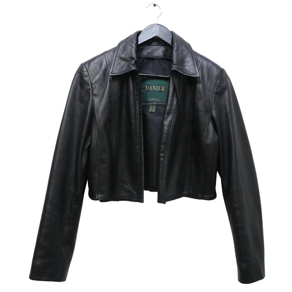 DANIER Reworked Cropped Leather Jacket Raw Hem Size XS - Picture 1 of 5
